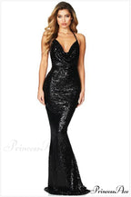 Haven Formal Sequin Charming Scroll Halter Dress