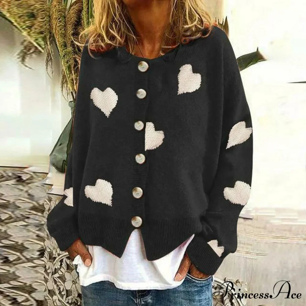 Heart Knitted Cardigan with Print