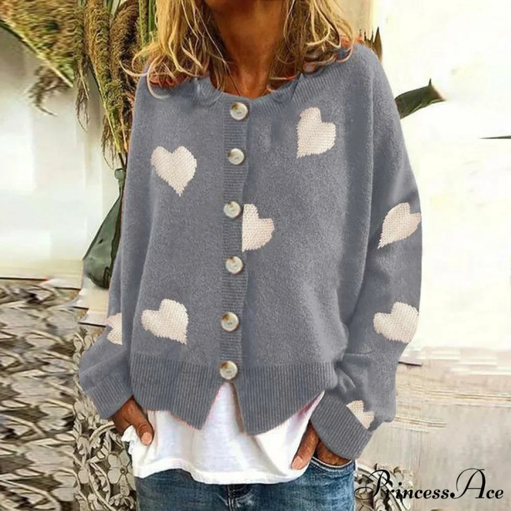 Heart Knitted Cardigan with Print