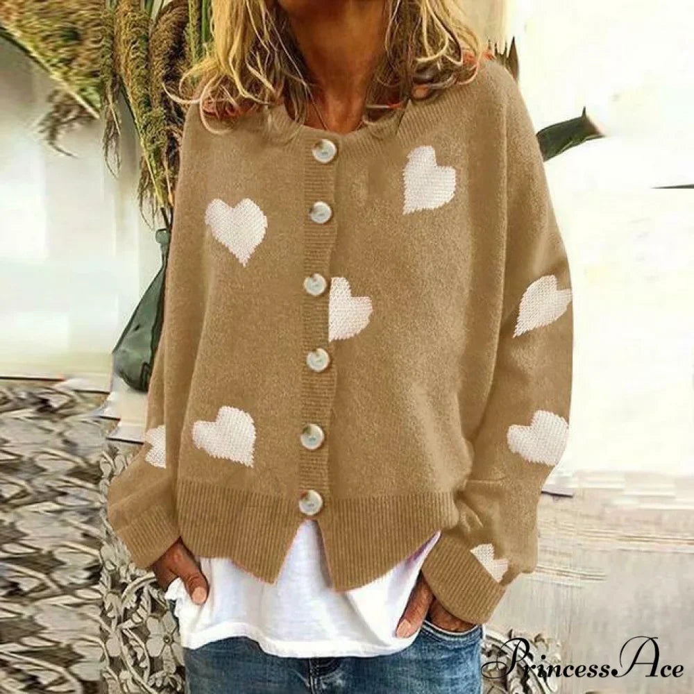 Heart Knitted Cardigan with Print