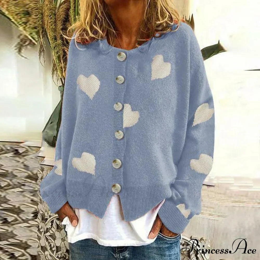 Heart Knitted Cardigan with Print
