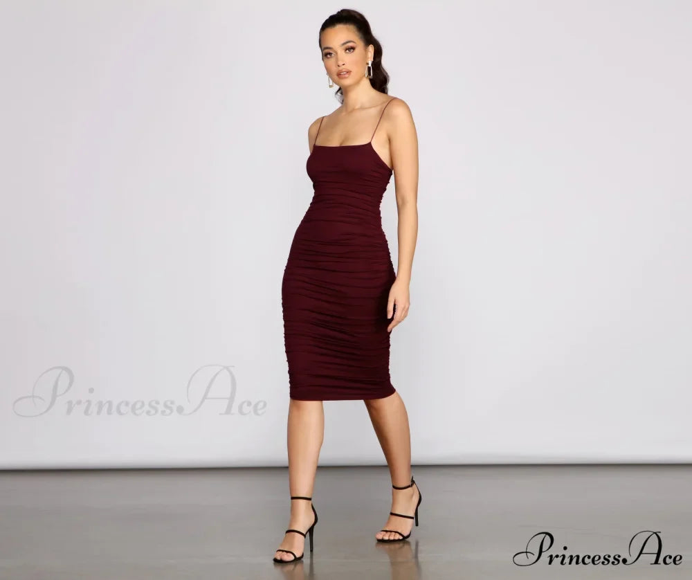 Heart Of Glam Charming Ruched Midi Dress