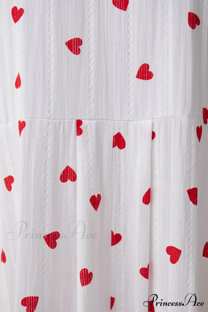 Heart Print Puff Sleeve Cotton Dress