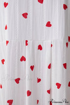 Heart Print Puff Sleeve Cotton Dress