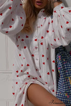 Heart Print Puff Sleeve Cotton Dress