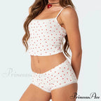 Heart Printed Cute Lace Trim Camis Micro Shorts Two Pieces Set