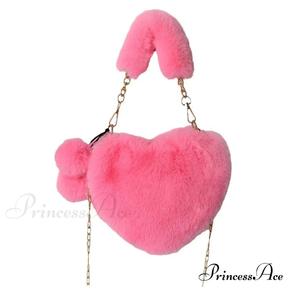 Heart-shaped Artificial Fur Plush Petite Crossbody Purse