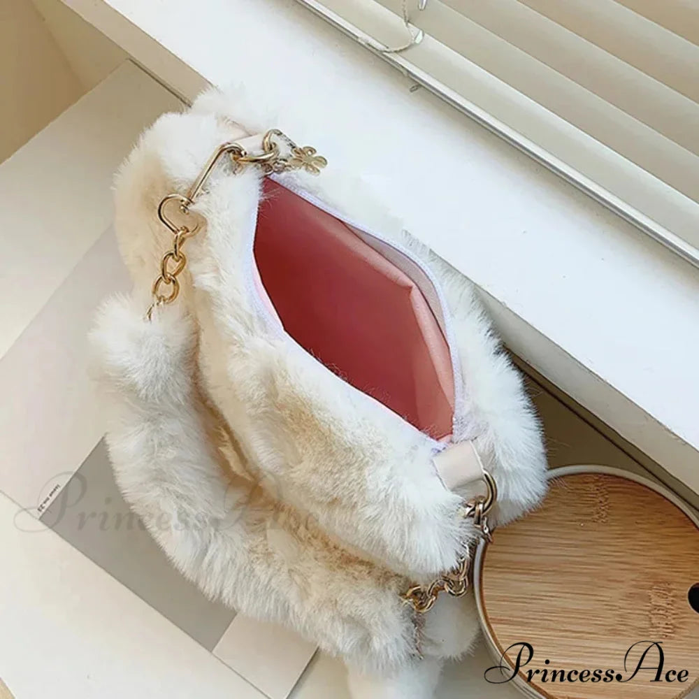 Heart-shaped Artificial Fur Plush Petite Crossbody Purse