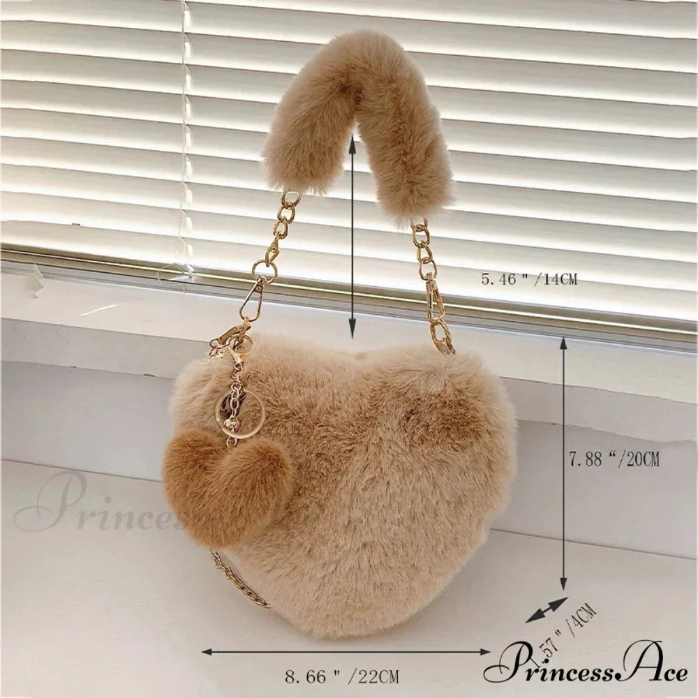 Heart-shaped Artificial Fur Plush Petite Crossbody Purse