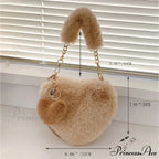 Heart-shaped Artificial Fur Plush Petite Crossbody Purse