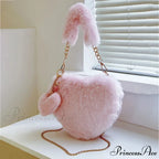 Heart-shaped Artificial Fur Plush Petite Crossbody Purse