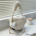 Heart-shaped Artificial Fur Plush Petite Crossbody Purse