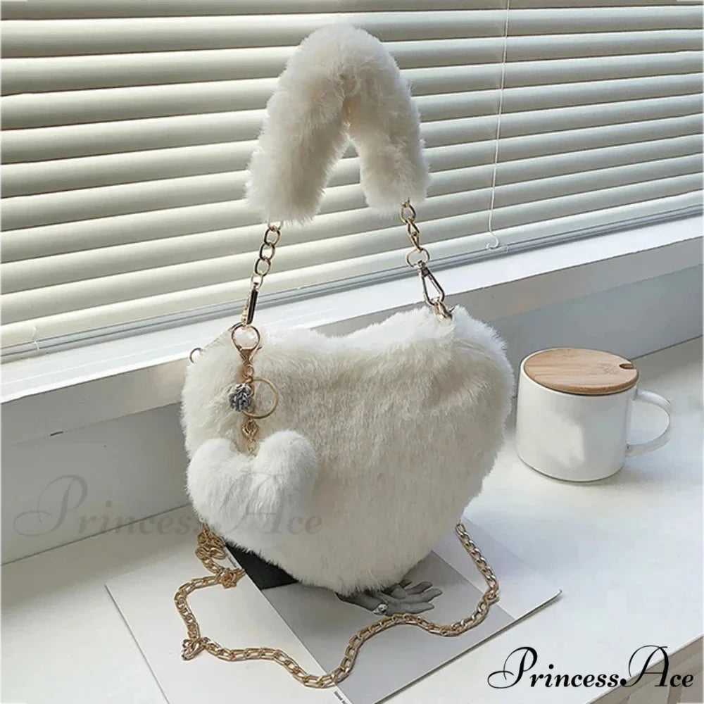 Heart-shaped Artificial Fur Plush Petite Crossbody Purse