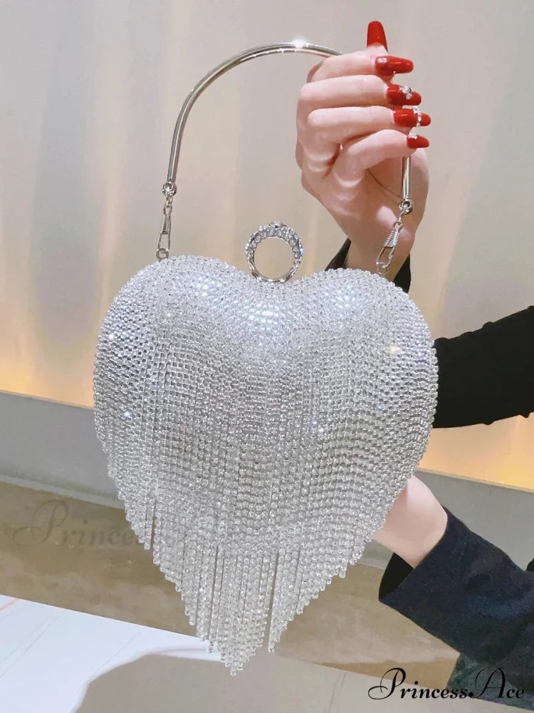 Heart Shaped Sparkling Clutch Evening Opulent Gem Wedding Purse