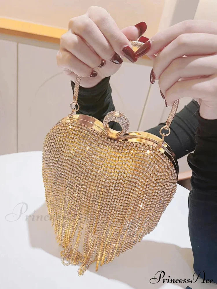 Heart Shaped Sparkling Clutch Evening Opulent Gem Wedding Purse