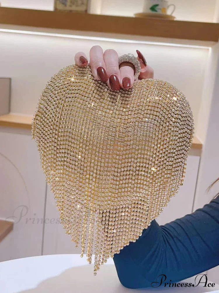 Heart Shaped Sparkling Clutch Evening Opulent Gem Wedding Purse