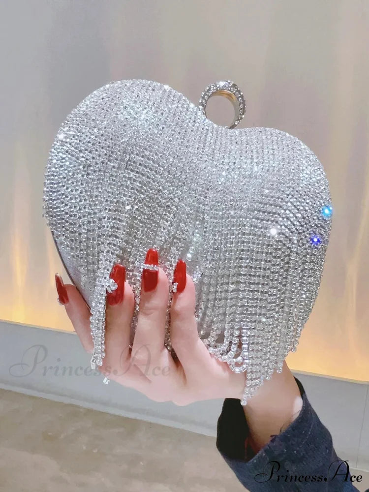 Heart Shaped Sparkling Clutch Evening Opulent Gem Wedding Purse