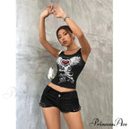 Heart & Wings Printed Gothic Dark Fairy Grunge Crop Top