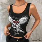 Heart & Wings Printed Gothic Dark Fairy Grunge Crop Top