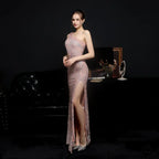 Heary dazzling sequined Charming one-shoulder asymmetric dress