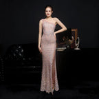 Heary dazzling sequined Charming one-shoulder asymmetric dress