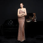 Heary dazzling sequined Charming one-shoulder asymmetric dress