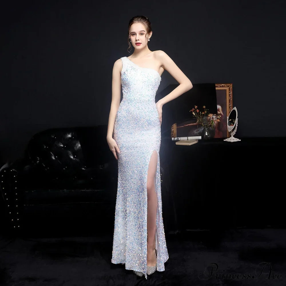 Heary dazzling sequined Charming one-shoulder asymmetric dress