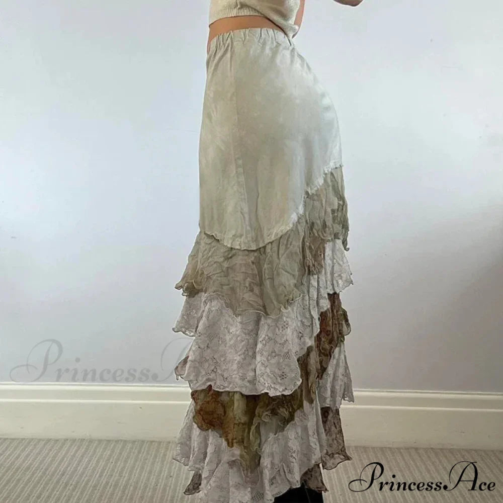 HEYounGIRL Y2K Aesthetic Lace Tiered Irregular Skirt Mori GirlModified Title: YOUNGIRL Y2K Aesthetic Lace Layered Uneven Skirt Mori Girl