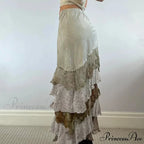 HEYounGIRL Y2K Aesthetic Lace Tiered Irregular Skirt Mori GirlModified Title: YOUNGIRL Y2K Aesthetic Lace Layered Uneven Skirt Mori Girl