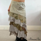 HEYounGIRL Y2K Aesthetic Lace Tiered Irregular Skirt Mori GirlModified Title: YOUNGIRL Y2K Aesthetic Lace Layered Uneven Skirt Mori Girl