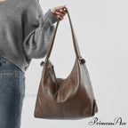 High-end Authentic Leather Spacious Hobo Shoulder Bag