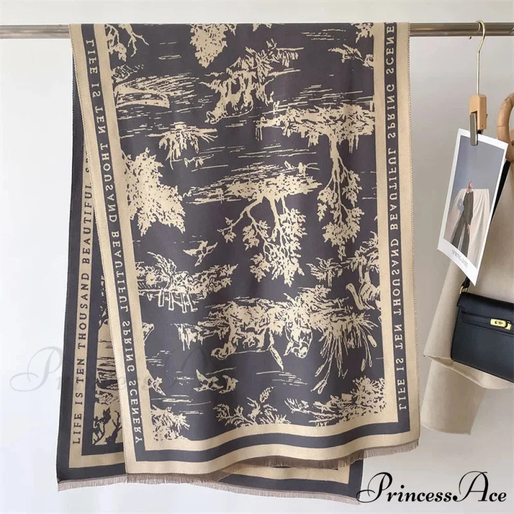 High-end Brand Cashmere Floral Winter Scarf
