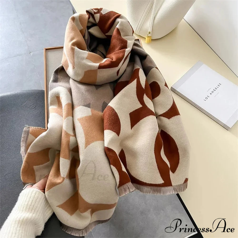 High-end Brand Cashmere Floral Winter Scarf