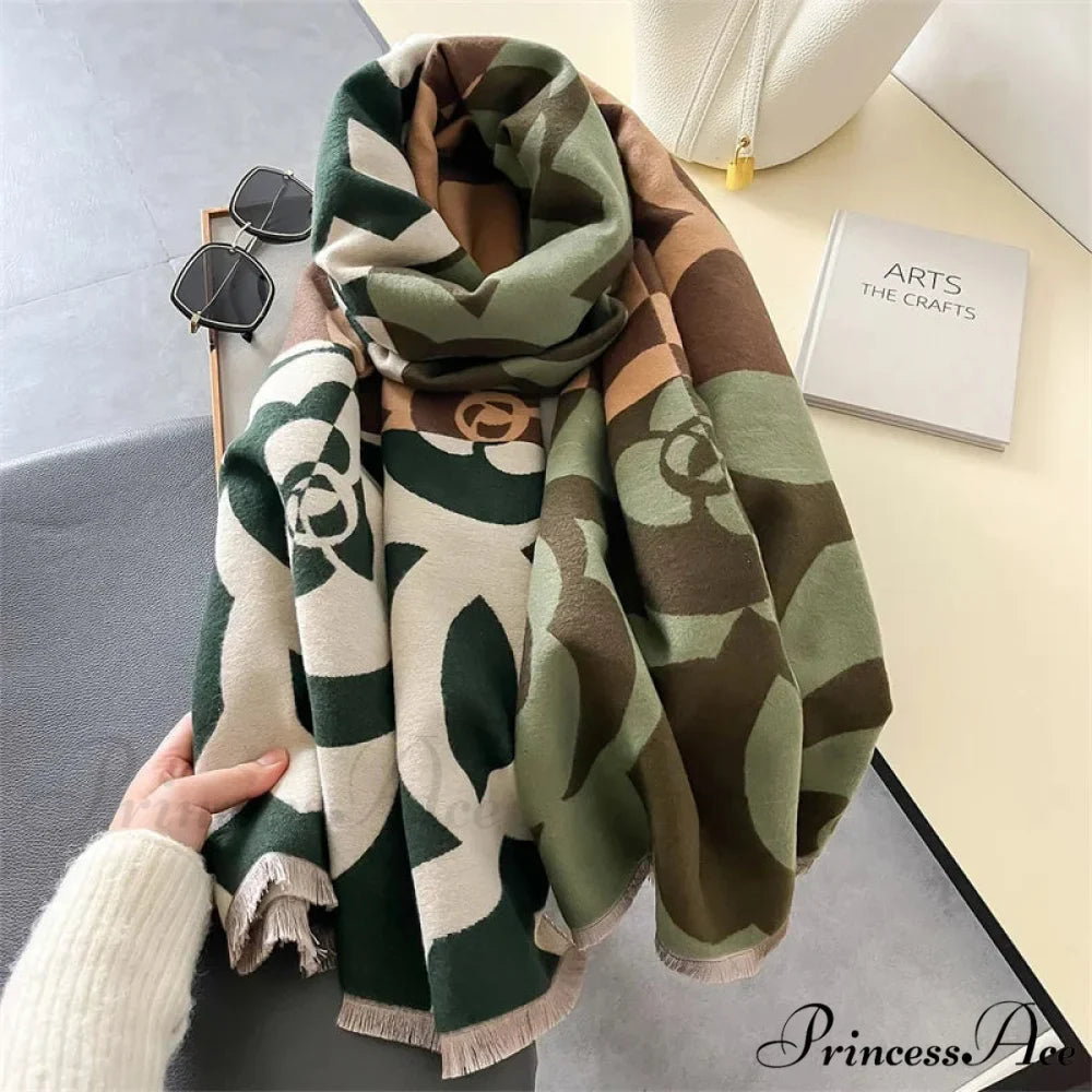 High-end Brand Cashmere Floral Winter Scarf