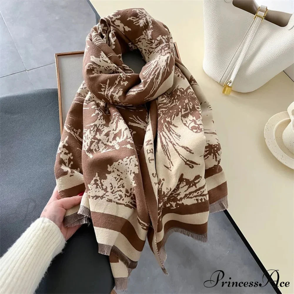 High-end Brand Cashmere Floral Winter Scarf