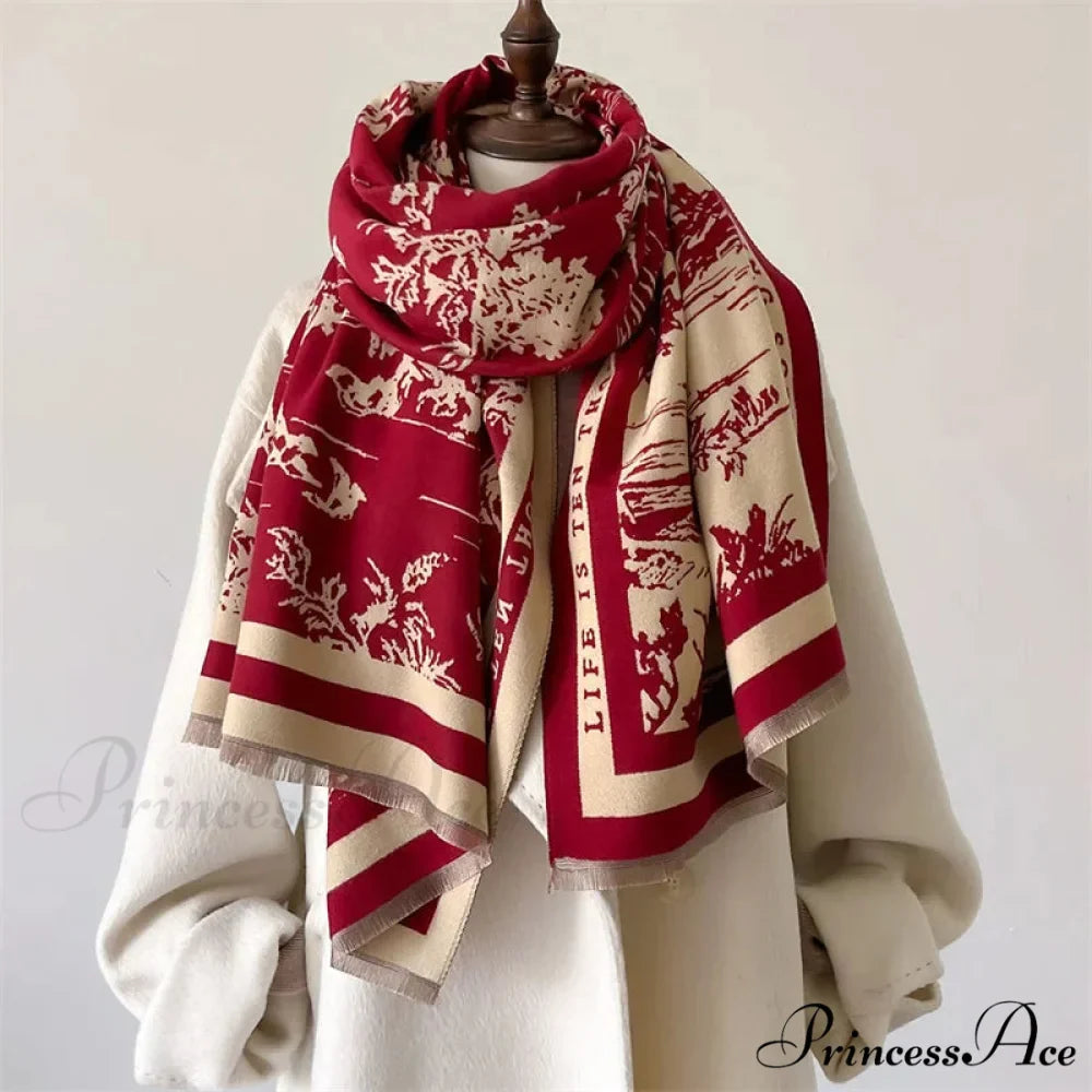 High-end Brand Cashmere Floral Winter Scarf