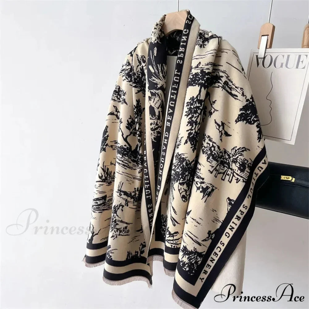 High-end Brand Cashmere Floral Winter Scarf