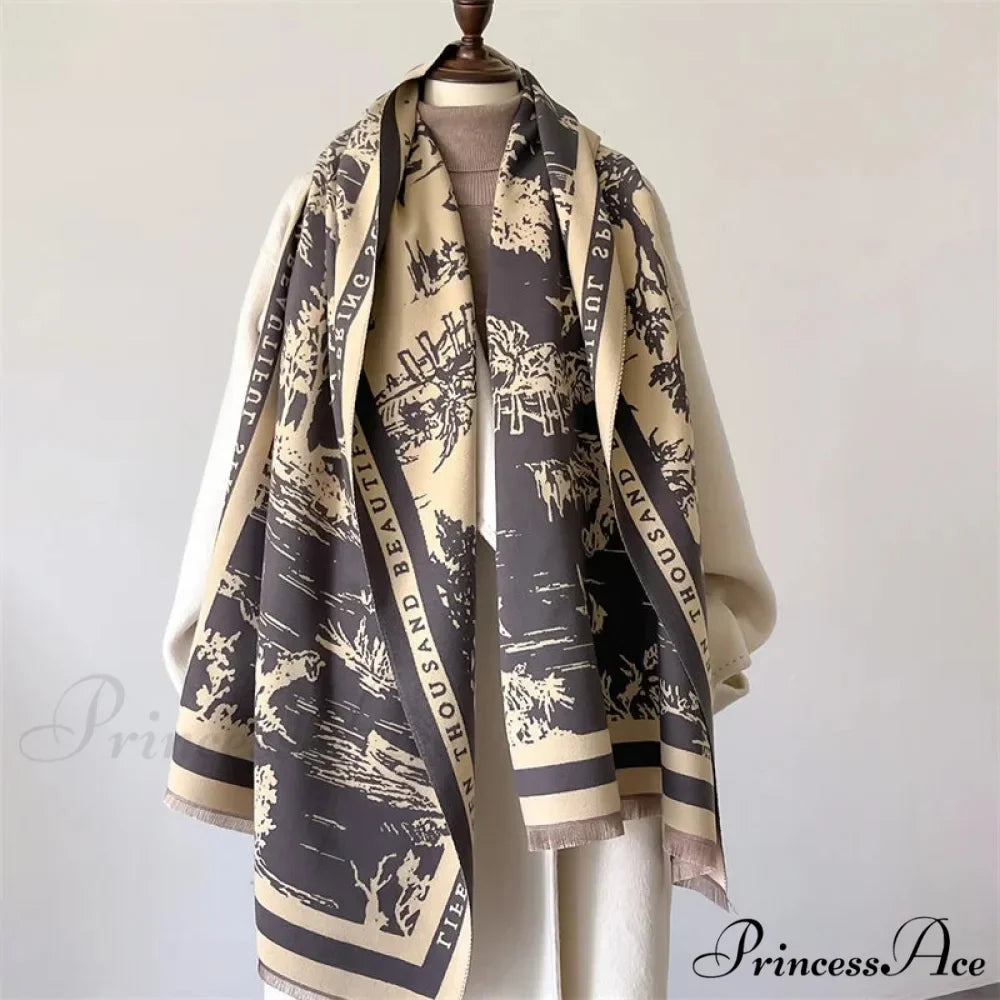 High-end Brand Cashmere Floral Winter Scarf