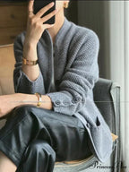 High-end Cashmere Wool Long Sleeve Half Collar Cardigan