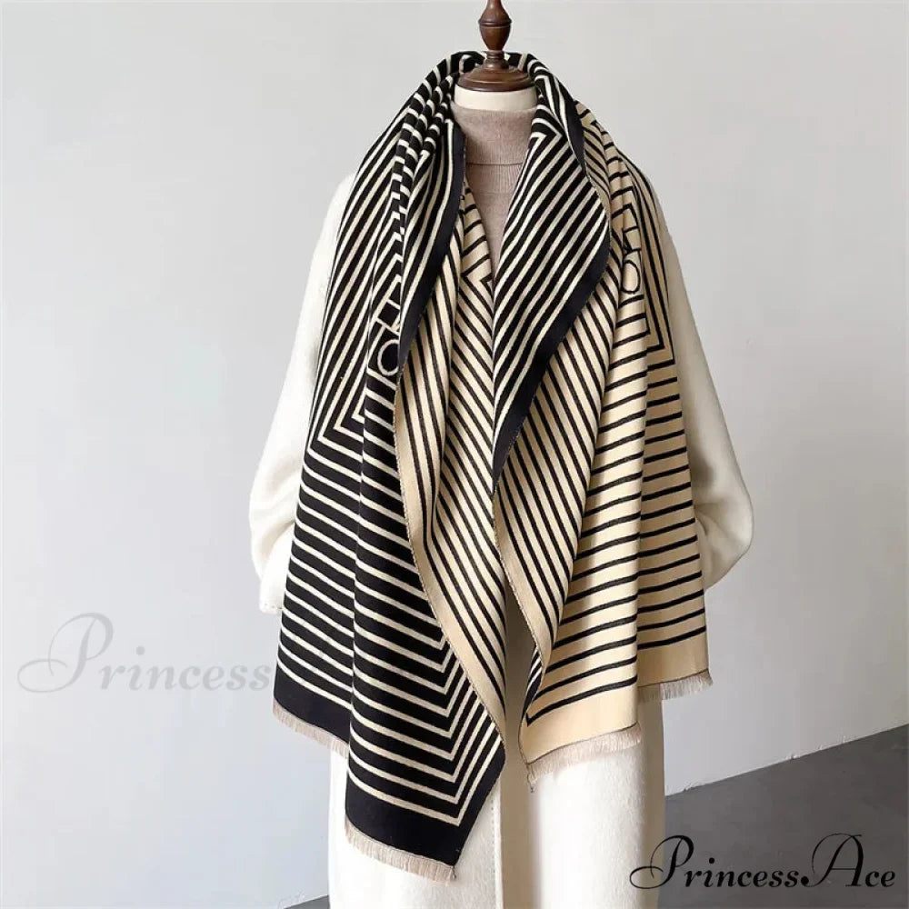 High-end Line Pattern Cashmere Scarf