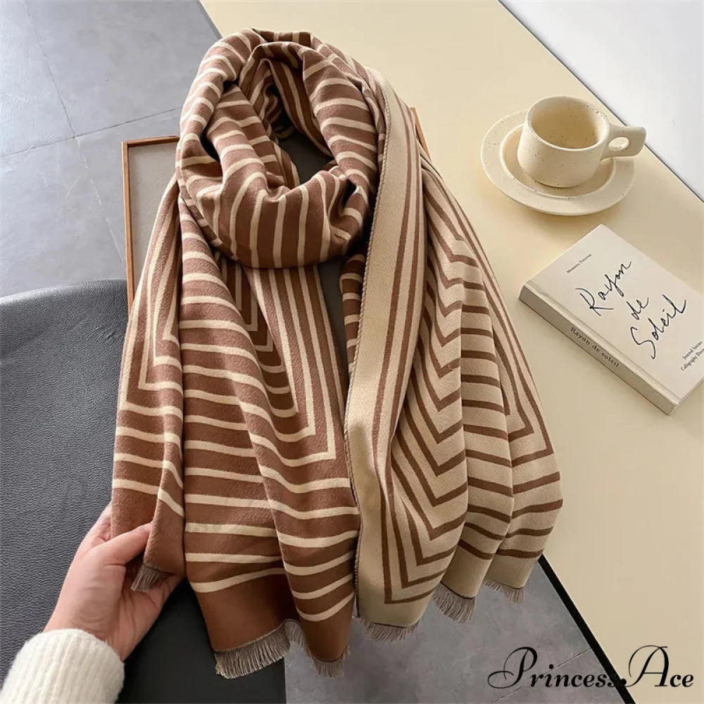 High-end Line Pattern Cashmere Scarf