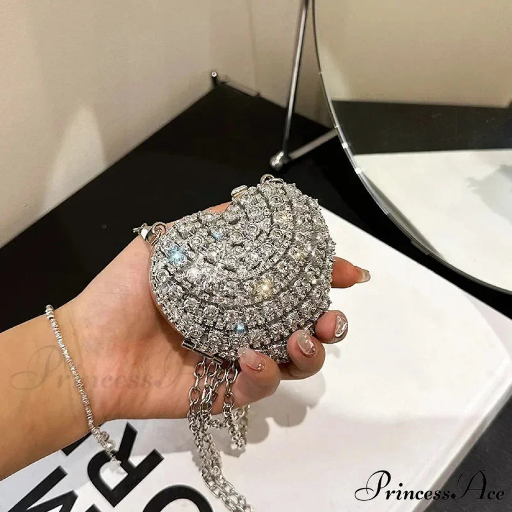 High-end Small Diamond Heart Shape Crystal Clutch Purse