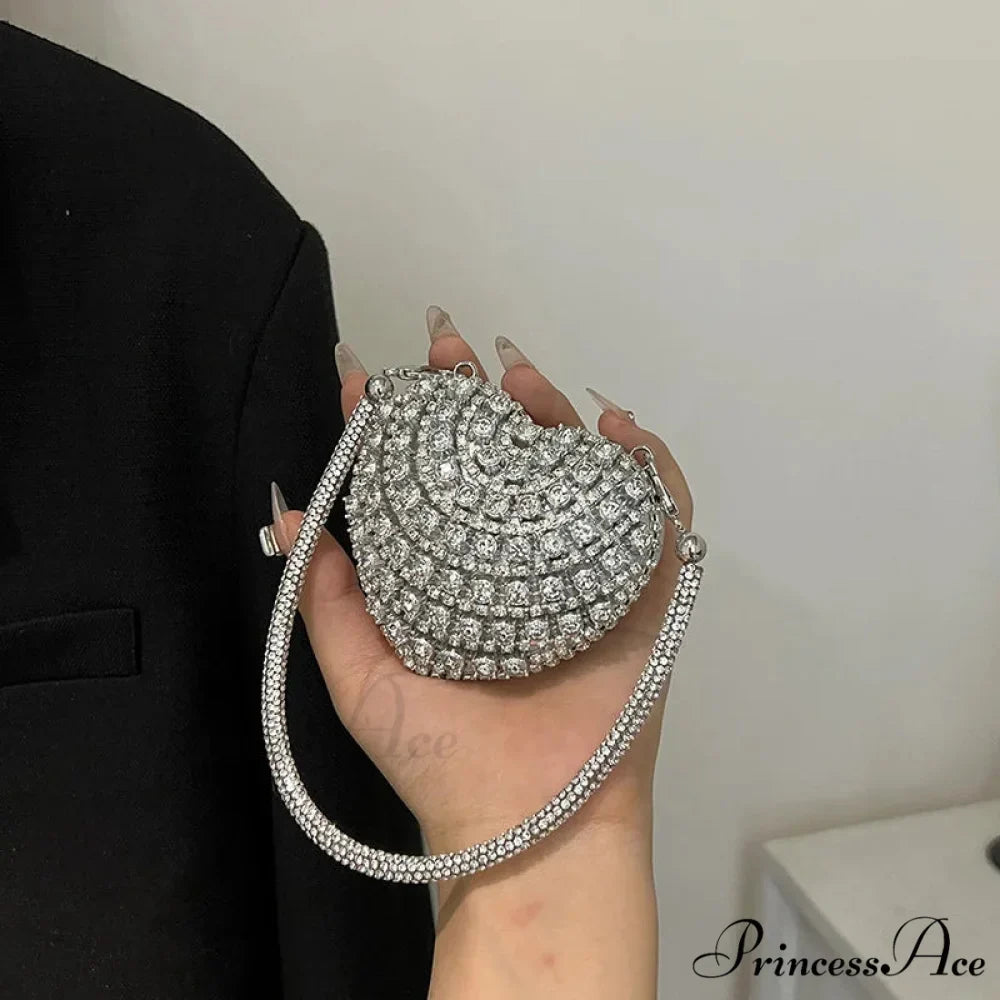 High-end Small Diamond Heart Shape Crystal Clutch Purse