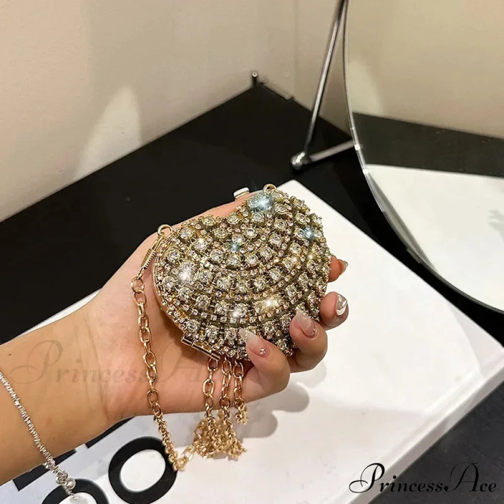 High-end Small Diamond Heart Shape Crystal Clutch Purse