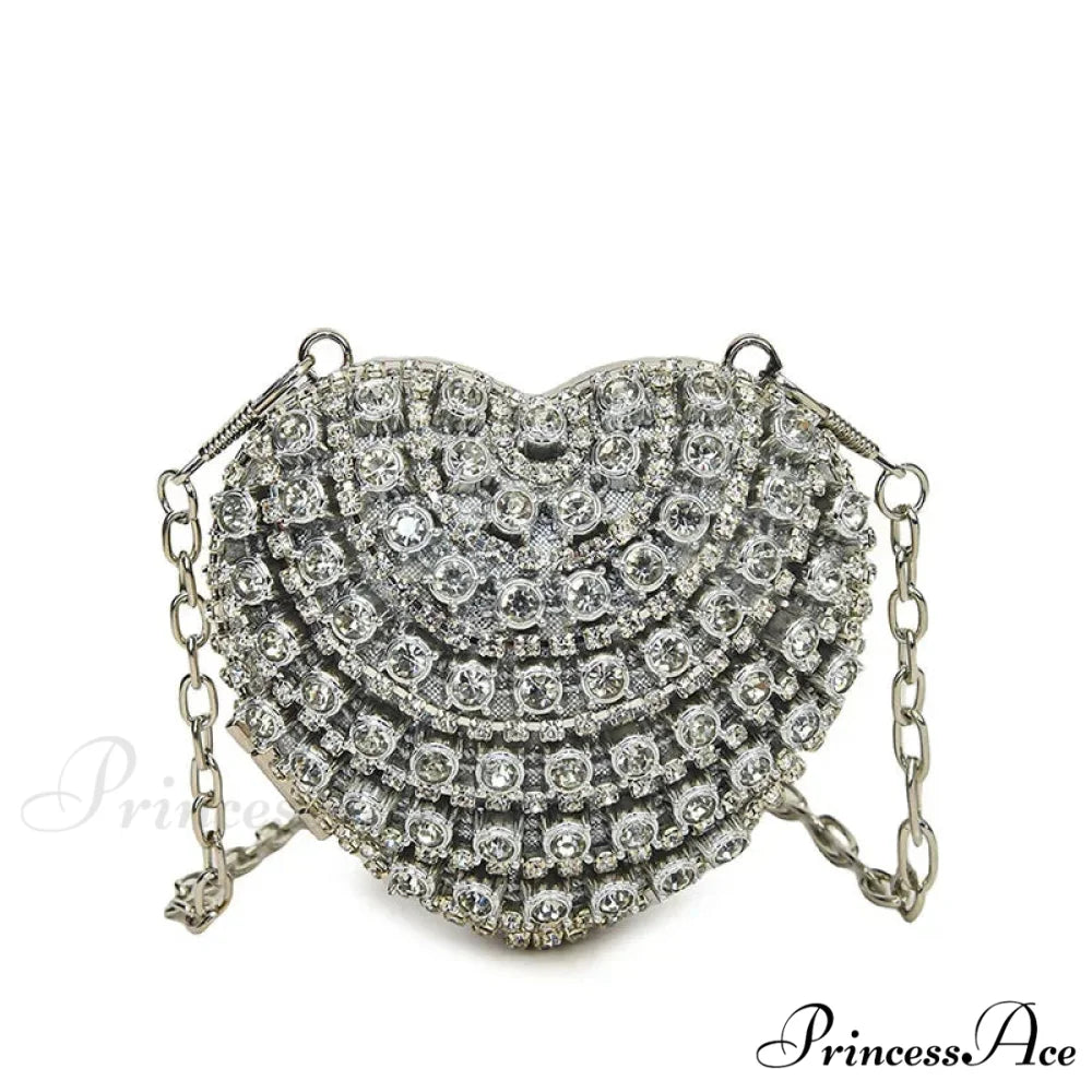 High-end Small Diamond Heart Shape Crystal Clutch Purse