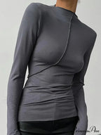 High-neck 2000s Long Sleeve Informal Fitted Knit Top