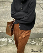 High-neck Baggy Button-up Sweater