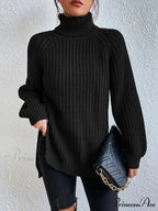 High-neck  Divided Knitted  Chunky Jumper