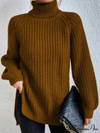 High-neck  Divided Knitted  Chunky Jumper