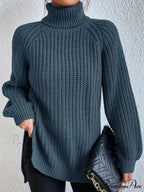High-neck  Divided Knitted  Chunky Jumper